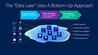 Needs data governance so your data lake does not turn
into a data swamp!
 