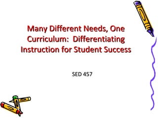 Many Different Needs, One Curriculum:  Differentiating Instruction for Student Success SED 457 