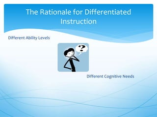 Different Ability Levels
Different Cognitive Needs
The Rationale for Differentiated
Instruction
 