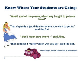 “That depends a good deal on where you want to get to,”
                    said the Cat.




“Then it doesn‟t matter which way you go,” said the Cat.

                          Lewis Carroll, Alice‟s Adventures in Wonderland
 