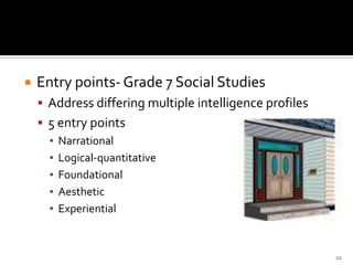 Strategies for Differentiated ProcessingCubingLearning logs or journalsGraphic organizersCenters or interest groupsRole playingChoice boardsJigsawThink-pair-sharePMI Model-makingLabs Tiered activities19
