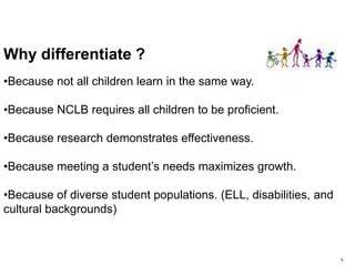 4Why differentiate ?Because not all children learn in the same way. 