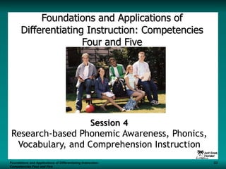 Foundations and Applications of Differentiating Instruction: Competencies Four and Five Session 4 Research-based Phonemic Awareness, Phonics, Vocabulary, and Comprehension Instruction Foundations and Applications of Differentiating Instruction: S3 Competencies Four and Five 