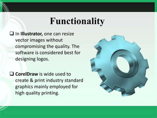 Functionality 
 In Illustrator, one can resize 
vector images without 
compromising the quality. The 
software is conside...
