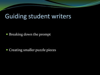 Guiding student writers

 Breaking down the prompt



 Creating smaller puzzle pieces
 
