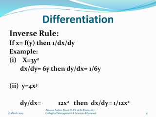 Differentiating Inverse Functions Example Differentiation | PPTX