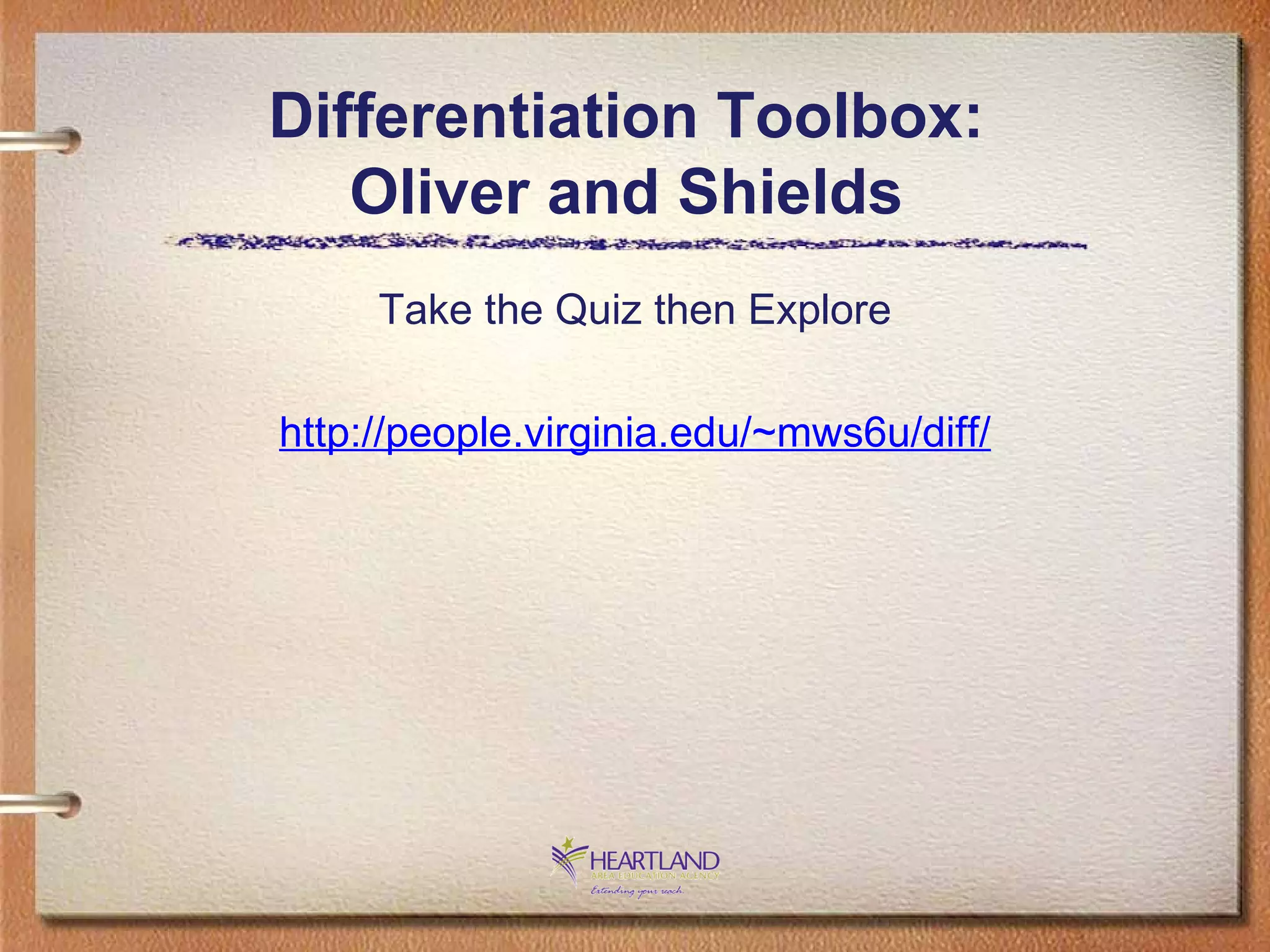Differentiation Toolbox:  Oliver and Shields  Take the Quiz then Explore http://people.virginia.edu/~mws6u/diff/ 