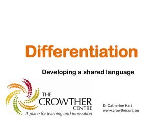 Differentiation
  Developing a shared language




                    Dr Catherine Hart
                    www.crowther.org.au
 