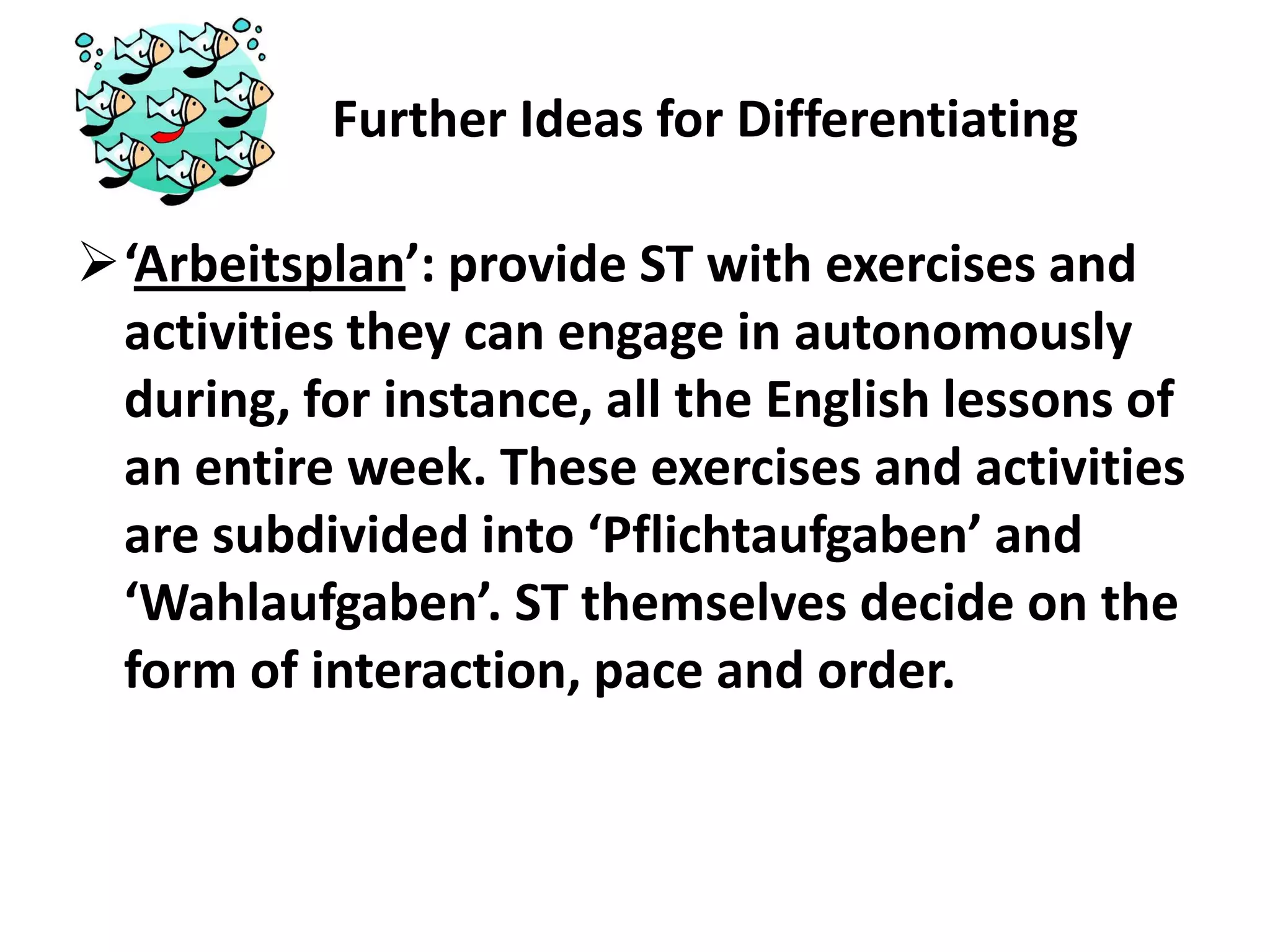 Different TASKS: reassemble jumbled text (stronger ST can have one extra paragraph that does not fit); find titles or match titles with paragraphs; find a headline for newspaper article or select the best one out of a list; answer different types of questions (tick ideas; True / False; MC …); put events into chronologicalorder