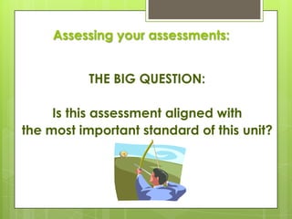 Assessing your assessments:


          THE BIG QUESTION:

     Is this assessment aligned with
the most important standard of this unit?
 
