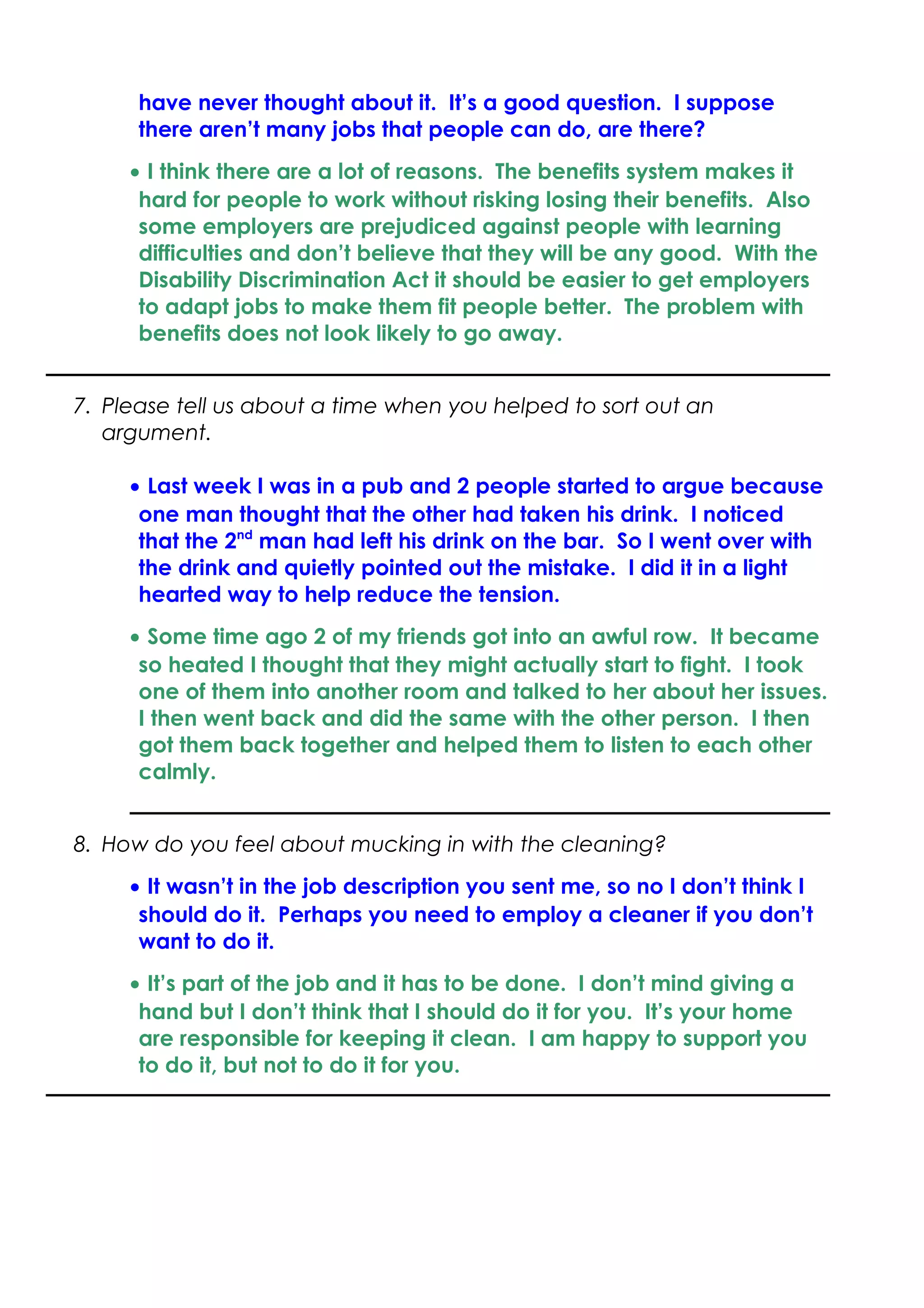 Different interview scripts to be marked using the person specification ...