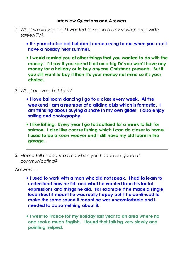 Different interview scripts to be marked using the person specificati…