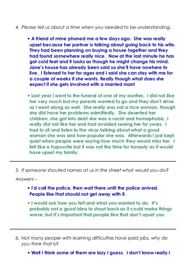 Different interview scripts to be marked using the person specificati…