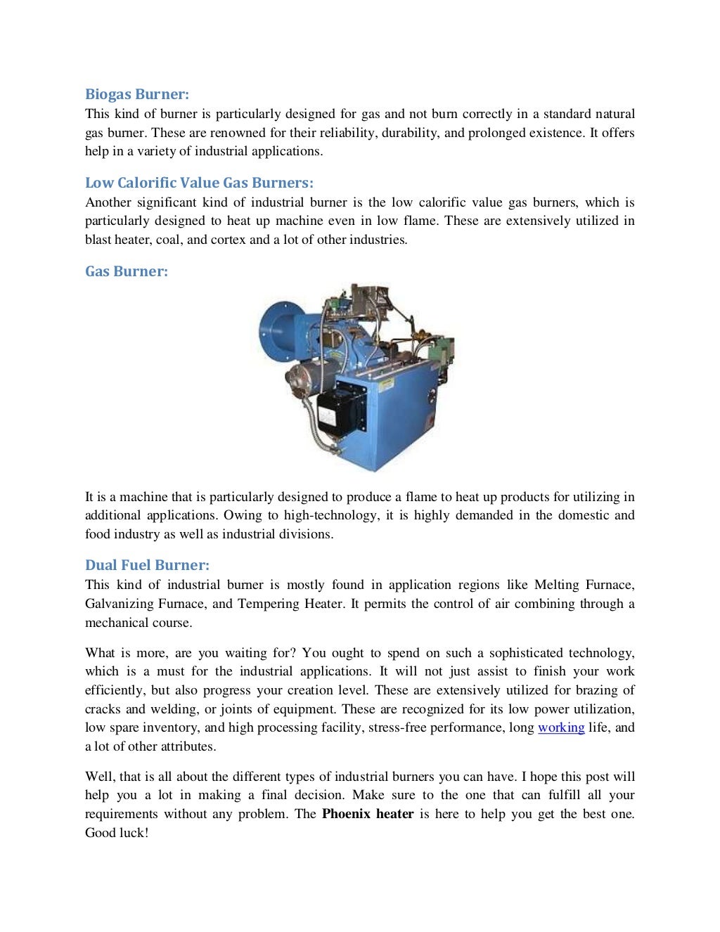 Different kinds of industrial burner explained
