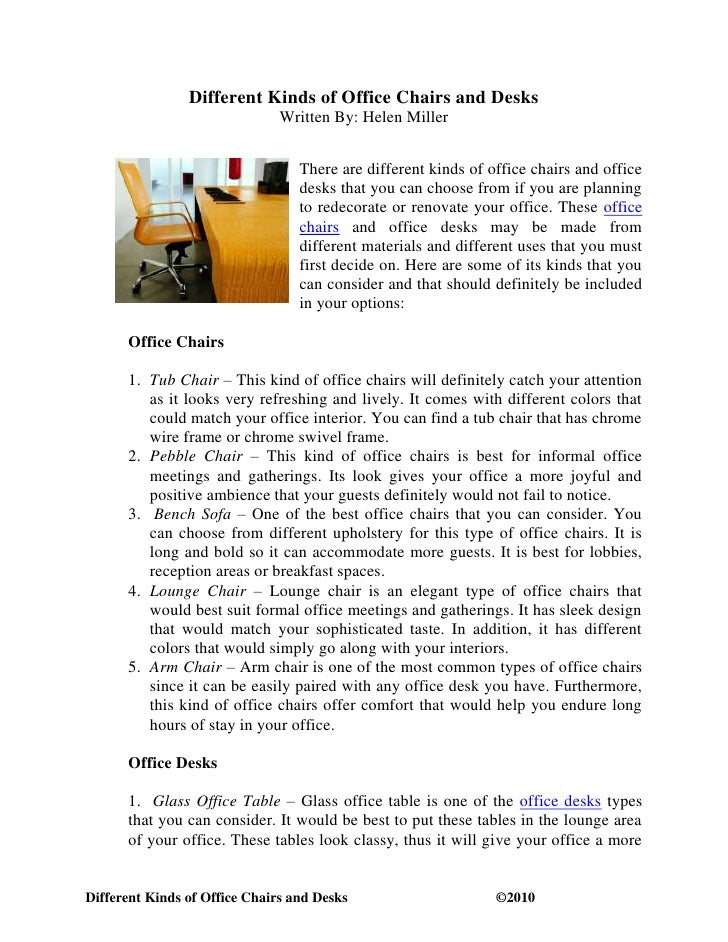 Different Kinds Of Office Chairs And Desks