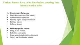 C. Firm specific factors :
• Resources of the firm
• Technological risk
• Goals and objectives of the firm
• Experience of...