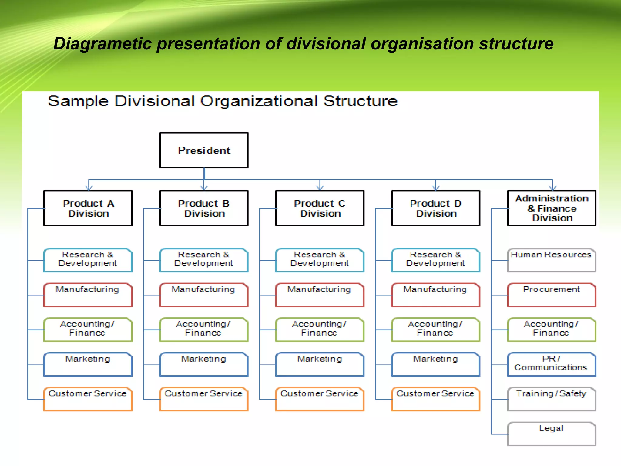 Diagrametic presentation of divisional organisation structure
 