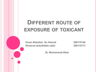 DIFFERENT ROUTE OF
EXPOSURE OF TOXICANT
 