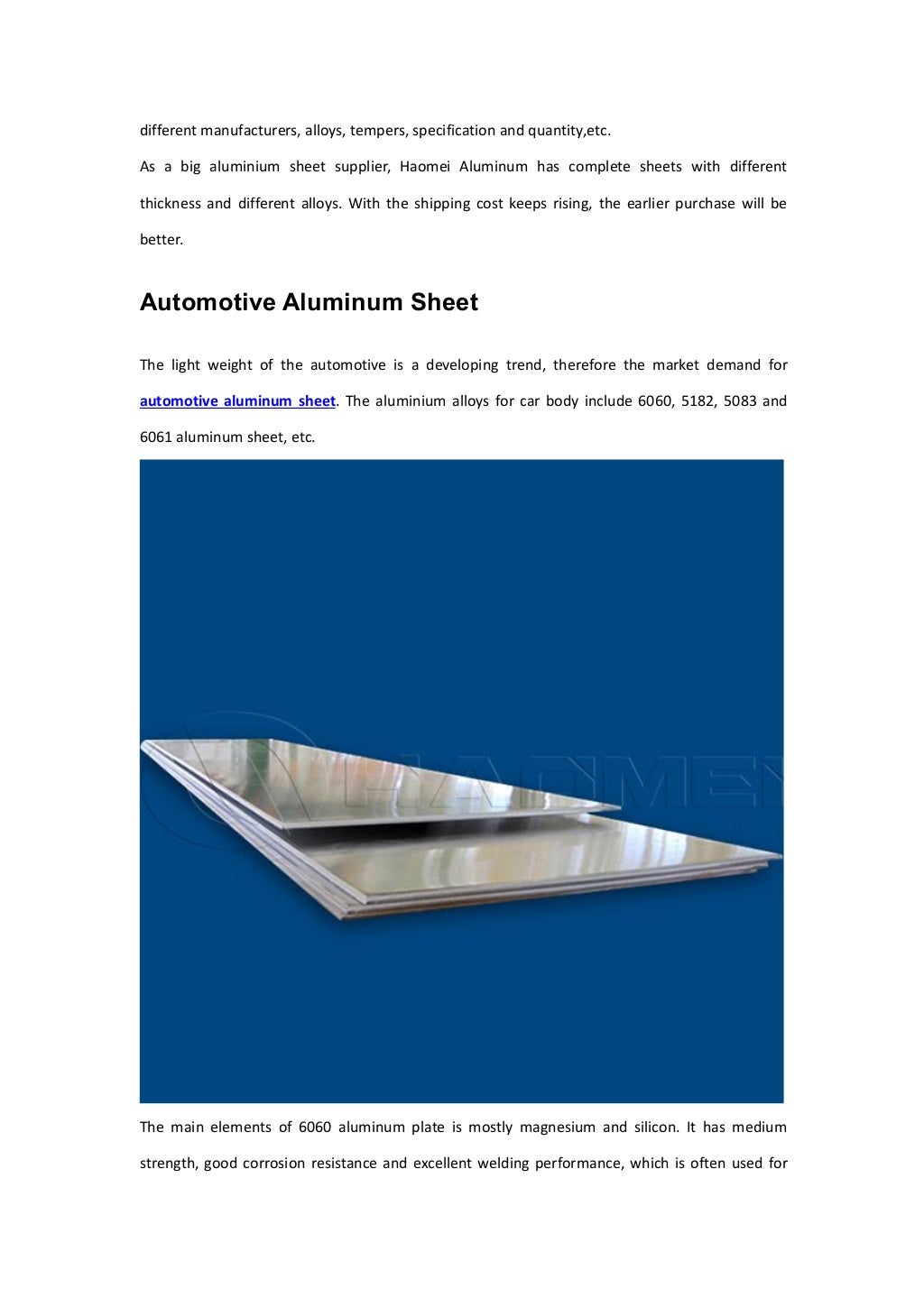 Different Sizes of Aluminum Sheets for Sale