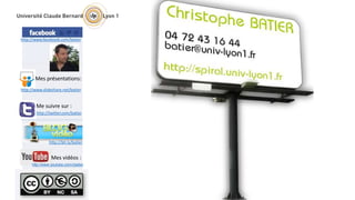 http://twitter.com/batier
Me suivre sur :
http://bit.ly/batier
http://www.facebook.com/batier
http://www.slideshare.net/batier
Mes présentations:
http://www.youtube.com/cbatier
Mes vidéos :
 