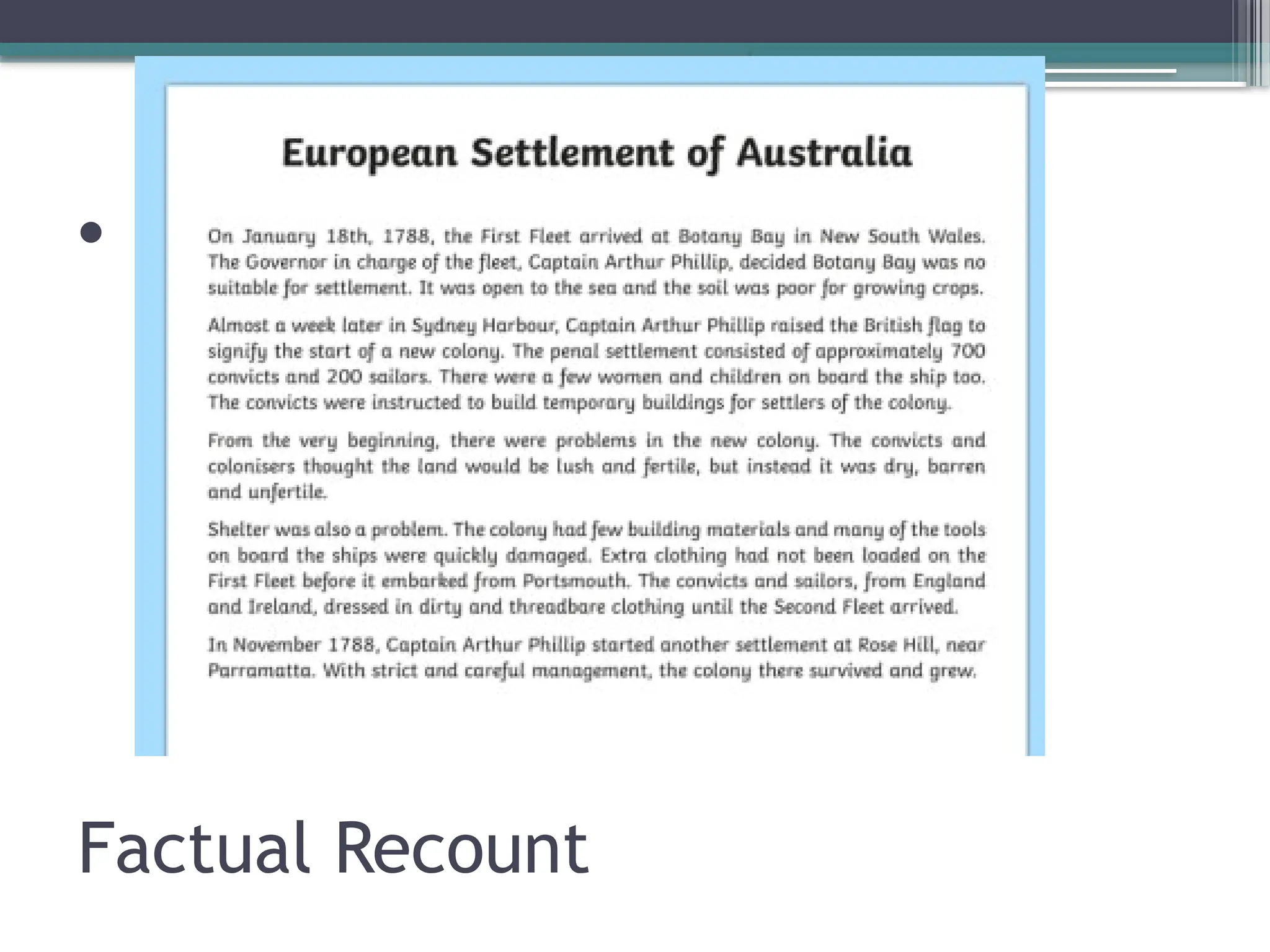 • Recipe Book
Factual Recount
 