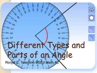 Different Types and
Parts of an Angle
Ronjel C. Tolentino BSEd Math 4C
 