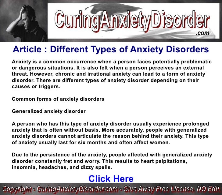 Different Types Of Anxiety Disorders Curing Anxiety Disorder