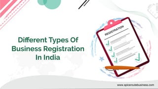 REGISTRATION
Business Registration
In India
Diﬀerent Types Of
www.spiceroutebusiness.com
 