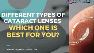 GLOBESTRUM
TRAVEL
DIFFERENT TYPES OF
CATARACT LENSES
WHICH ONE IS
BEST FOR YOU?
www.drtonyseyehospital.com
 