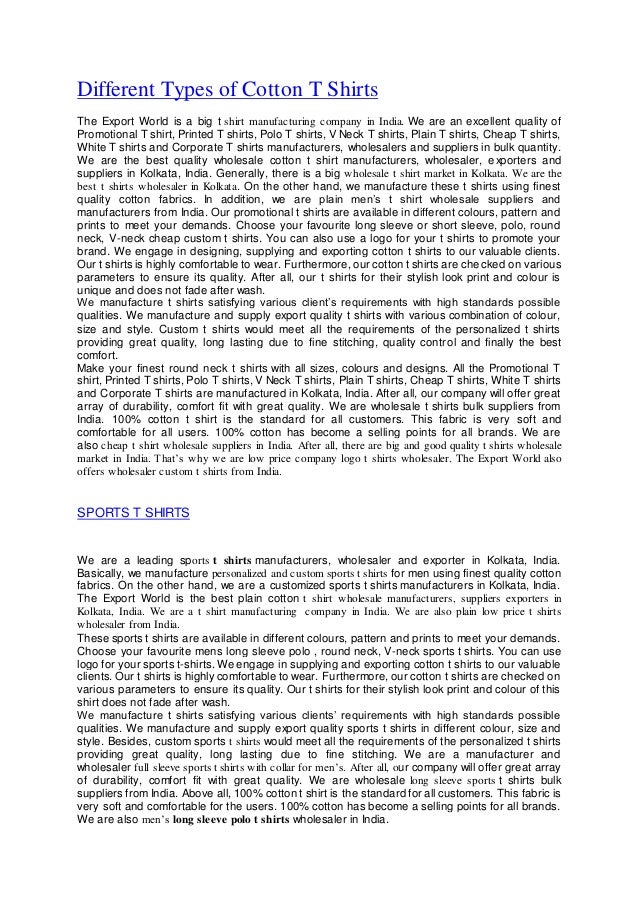 Different types of cotton t shirts