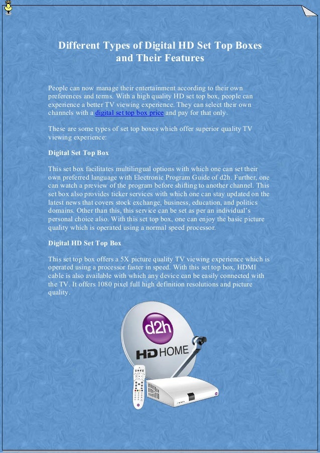 Different Types of Digital HD Set Top Boxes and Their Features