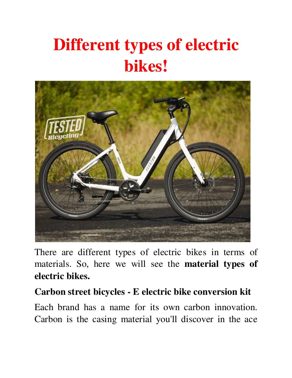 Different types of electric bikes