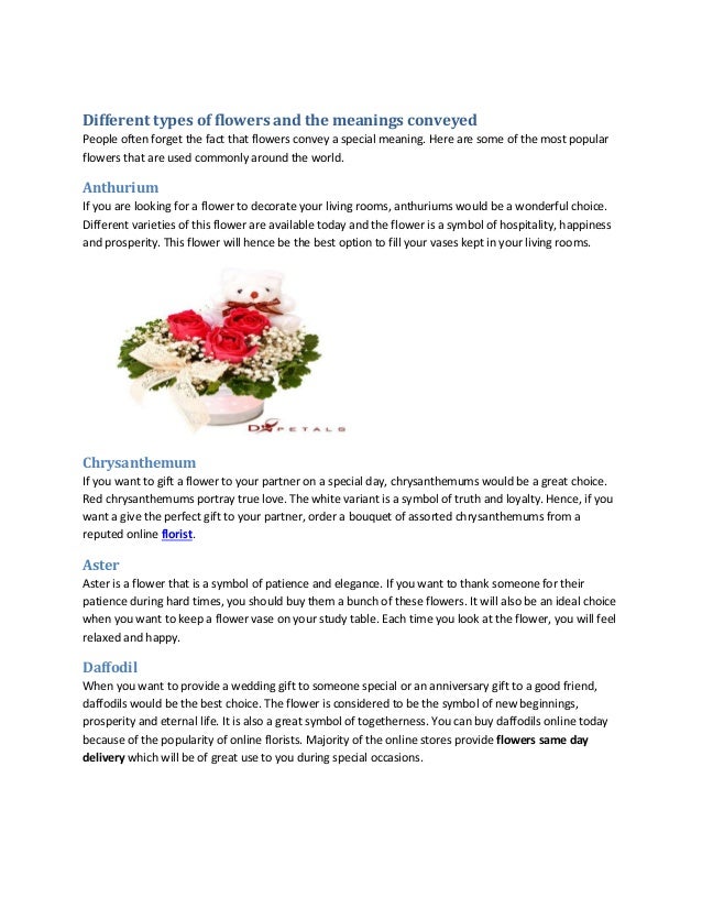 different types of flowers and the meanings conveyed