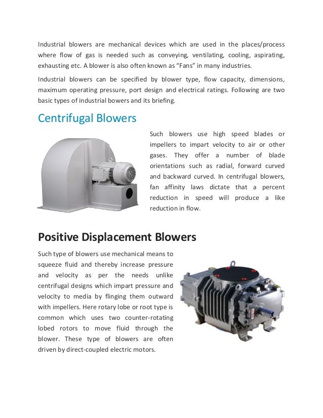 Different types of industrial blowers and its applications