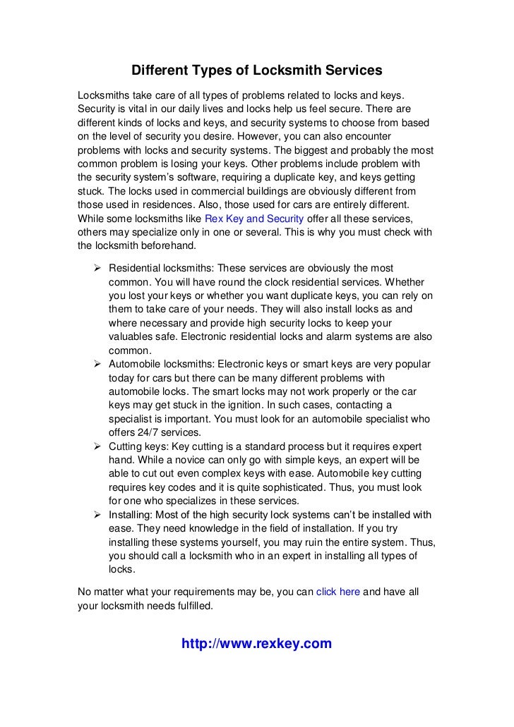 Different Types of Locksmith Services