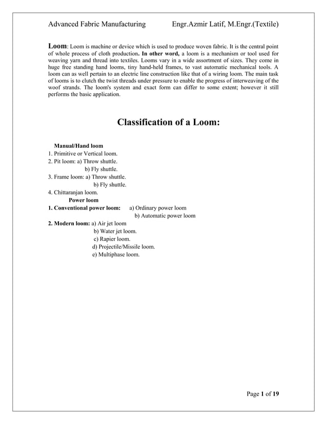 Different types of loom