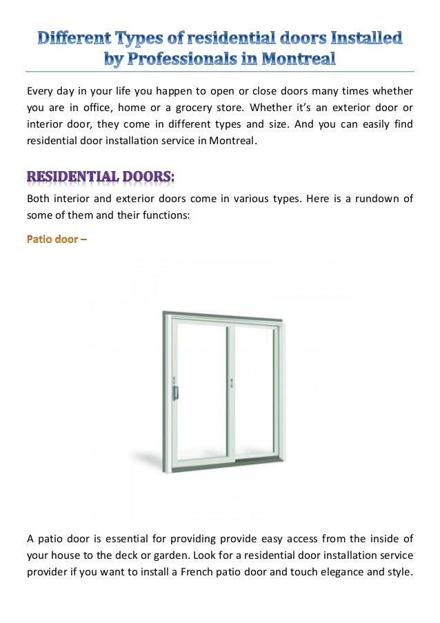 Different Types Of Residential Doors Installed By