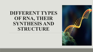 DIFFERENT TYPES
OF RNA, THEIR
SYNTHESIS AND
STRUCTURE
 