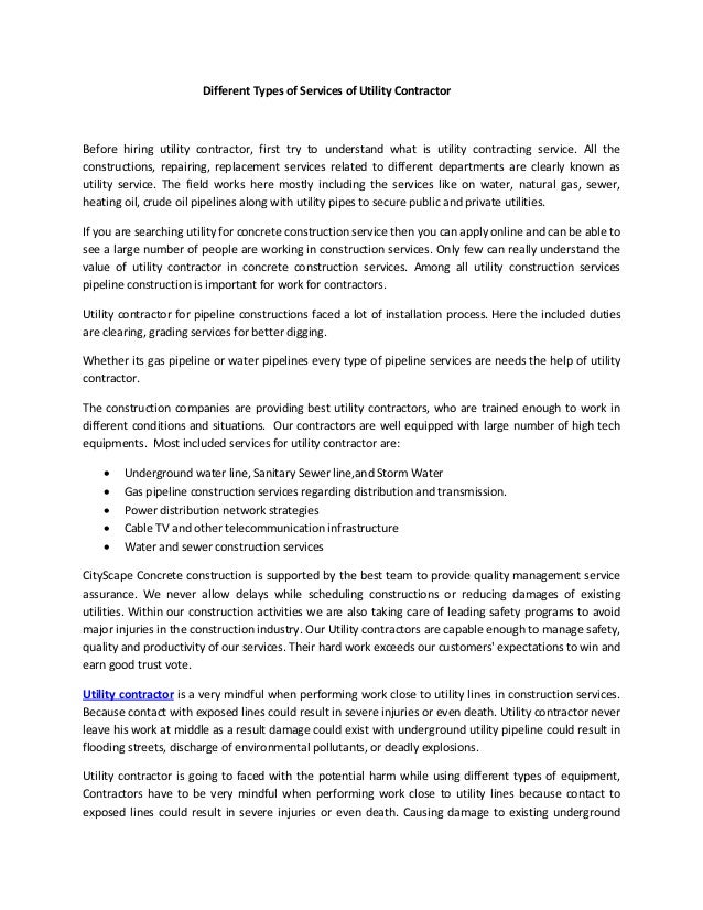 Different typesof services of utility contractor