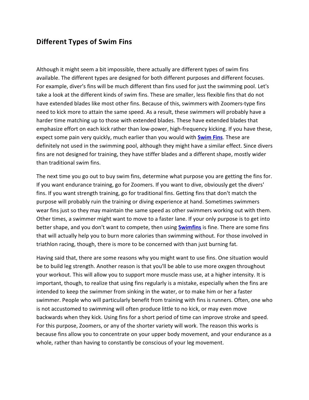 Different Types of Swim Fins