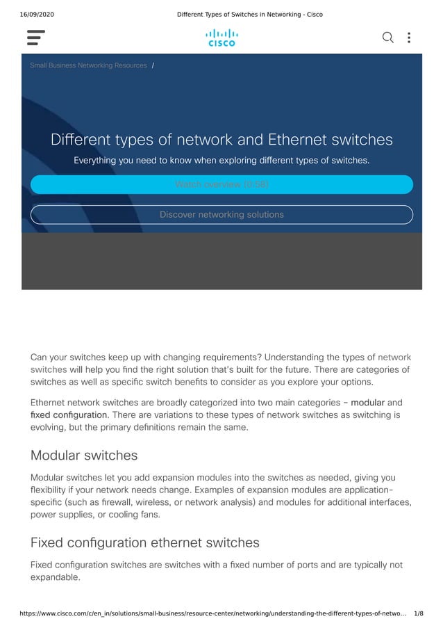 Different Types of Switches in Networking Notes PDF