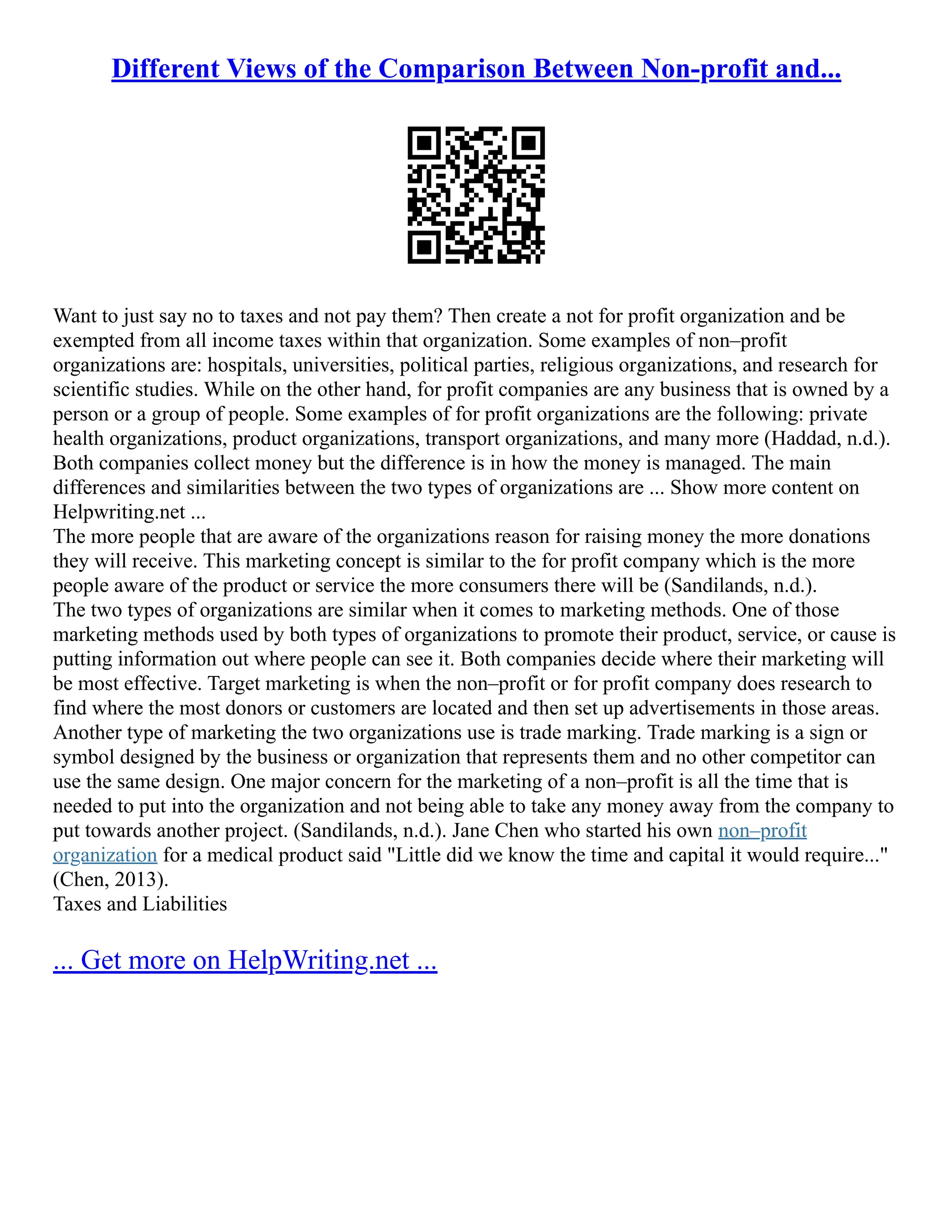 Different Views Of The Comparison Between Non-Profit And... | PDF