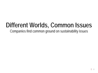 Different Worlds, Common Issues
 Companies find common ground on sustainability issues




                                                         2
 