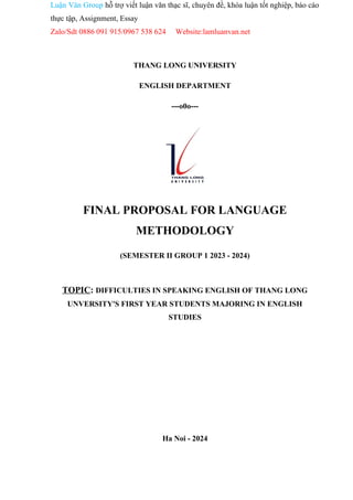 DIFFICULTIES IN SPEAKING ENGLISH OF THANG LONG UNVERSITY'S FIRST YEAR ...
