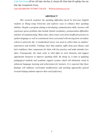 DIFFICULTIES IN SPEAKING ENGLISH OF THANG LONG UNVERSITY'S FIRST YEAR ...