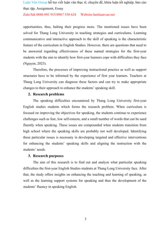DIFFICULTIES IN SPEAKING ENGLISH OF THANG LONG UNVERSITY'S FIRST YEAR ...