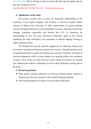 DIFFICULTIES IN SPEAKING ENGLISH OF THANG LONG UNVERSITY'S FIRST YEAR ...