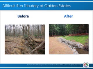Before After
Difficult Run Tributary at Oakton Estates
Capital Facilities/Utilities Design and Construction Division/Transportation & Stormwater Construction Branch
 