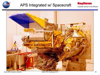 APS Integrated w/ Spacecraft




Glory APS Lessons Learned         NASA PM Challenge 2010   22
 