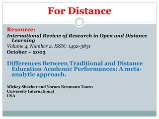 Diffrences between face to face and distance education | PPTX